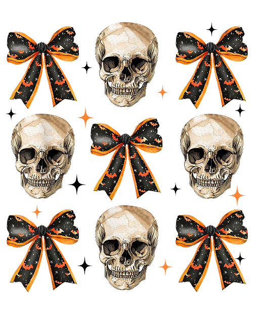 Halloween Coquette Skull With Black Bow DTF (direct-to-film) Transfer