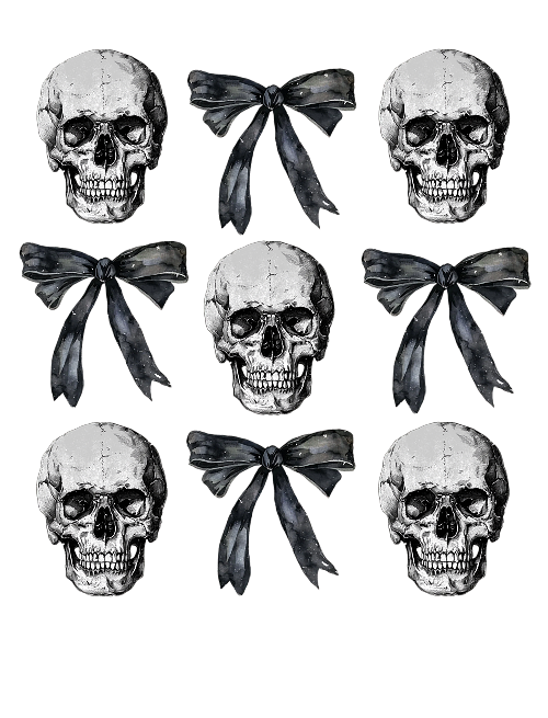 Halloween Coquette Skull With Tie Bow Black DTF (direct-to-film) Transfer (Copy)