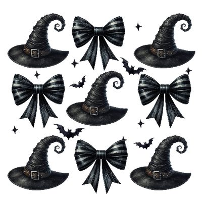 Halloween Coquette Tie Bow With Witch Hat Black DTF (direct-to-film) Transfer