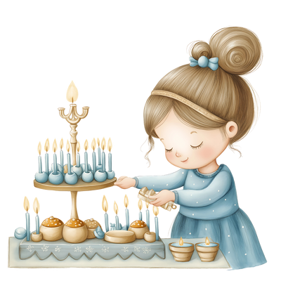 Hanukkah   Blue Girl & Candles DTF (direct-to-film) Transfer