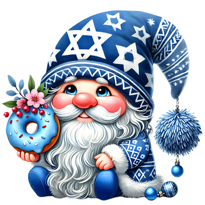 Hanukkah Blue Gnome & Doughnut With Flower DTF (direct-to-film) Transfer