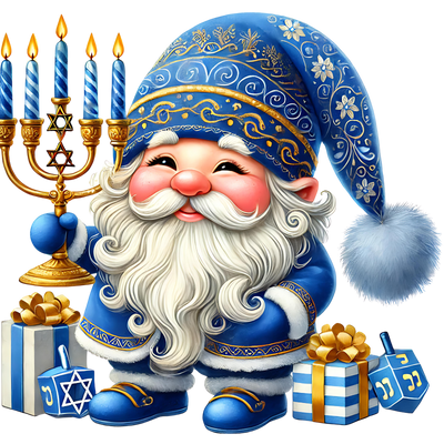 Hanukkah Candelabra & Blue Gnome DTF (direct-to-film) Transfer