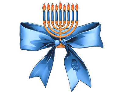 Hanukkah Candles & Blue Bow DTF (direct-to-film) Transfer