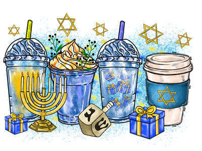 Hanukkah Drinks & 5 Stars DTF (direct-to-film) Transfer