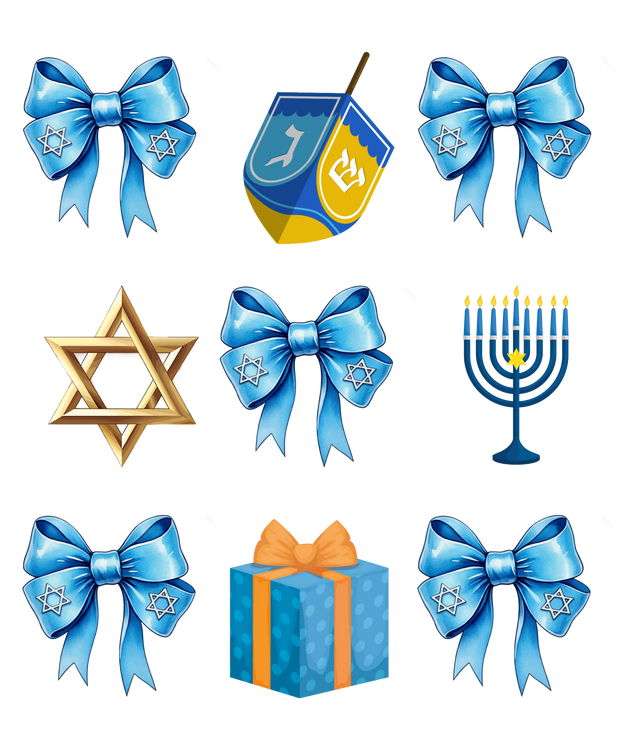 Hanukkah Menorah Stars on Bows DTF (direct-to-film) Transfer