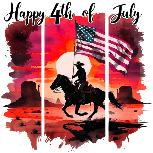 Happy 4th Brush Strokes Horse & Flag DTF (direct-to-film) Transfer