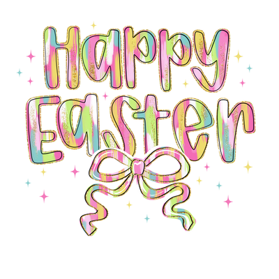 Happy Easter In Multi Color Font With Bow  DTF (direct-to-film) Transfer