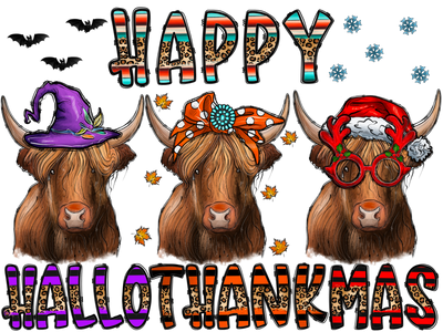 Happy Hallothankmas Highland Cows DTF (direct-to-film) Transfer