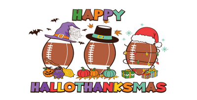 Happy Hallothanksmas-Football Halloween-Pumpkin Fall Football-Football Christmas 16oz UV DTF Libby Cup Wrap