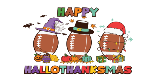 Happy Hallothanksmas-Football Halloween-Pumpkin Fall Football-Football Christmas 16oz UV DTF Libby Cup Wrap