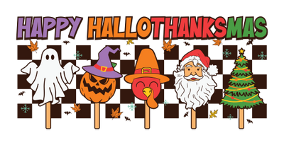 Happy Hallothanksmas- Ghost Halloween-Pumpkin Fall-Santa Claus Christmas 16oz UV DTF Libby Cup Wrap