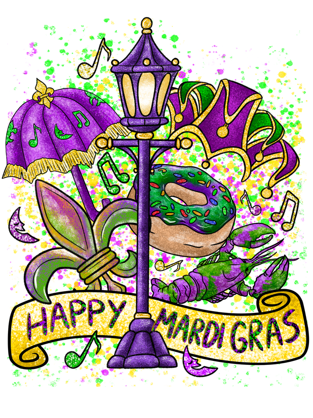 Happy Mardi Gras DTF (direct-to-film) Transfer