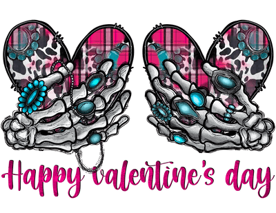 Happy Valentines Day Skeleton Hands With Turquoise Rings DTF (direct-to-film) Transfer