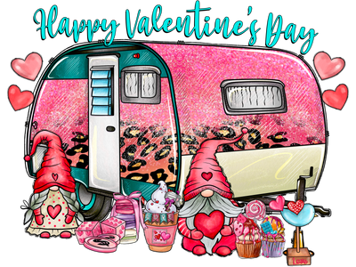 Happy Valentines Day With Gnome Trailer And Sweets DTF (direct-to-film) Transfer