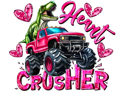 Heart Crusher Monster Truck With Dinosaur DTF (direct-to-film) Transfer