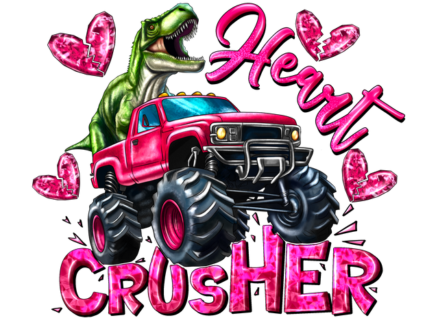 Heart Crusher Monster Truck With Dinosaur DTF (direct-to-film) Transfer