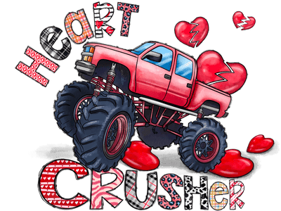 Heart Crusher Monster Truck DTF Direct to Film Transfer - Twisted Image Transfers