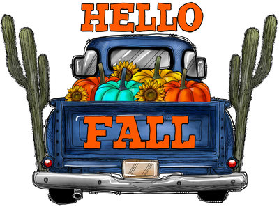 Hello Fall Blue Truck DTF (direct-to-film) Transfer