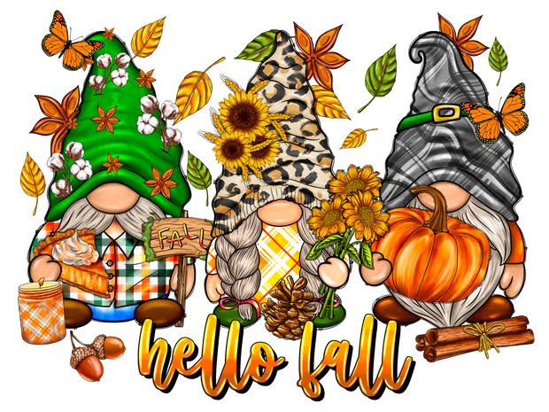 Hello Fall Gnomes DTF (direct-to-film) Transfer