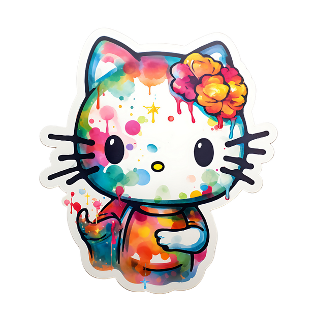 Hello Kitty in Colorful Paint Drip DTF (direct-to-film) Transfer