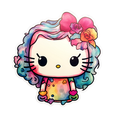 Hello Kitty in Multicolored Dress DTF (direct-to-film) Transfer