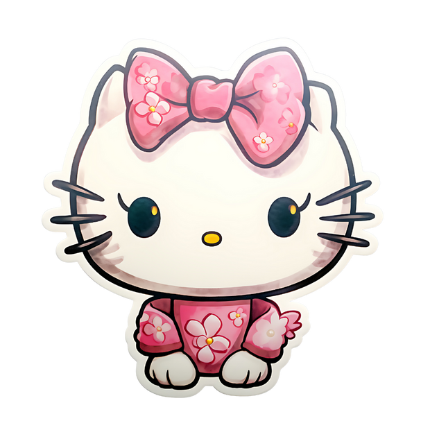 Hello Kitty in Pink Floral Blouse DTF (direct-to-film) Transfer