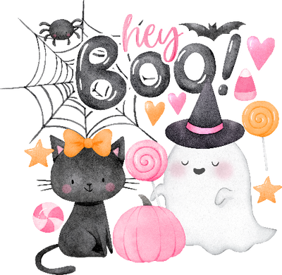 Hey Boo Black Cat Halloween DTF (direct-to-film) Transfer