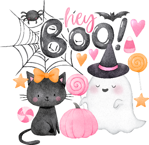 Hey Boo Black Cat Halloween DTF (direct-to-film) Transfer