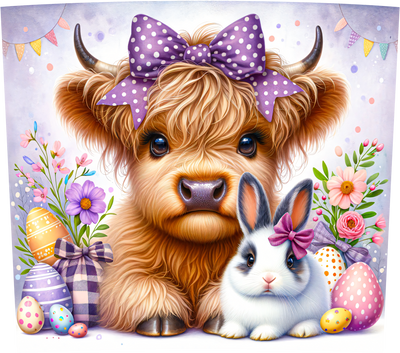 Easter Highland Cow with Bunny UV DTF 20 oz. Tapered Tumbler Wrap