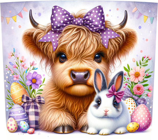 Easter Highland Cow with Bunny UV DTF 20 oz. Tapered Tumbler Wrap