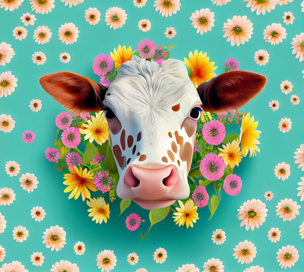 Highland Cow With Yellow Floral 6 UV-DTF 20 oz Skinny Tumbler Wrap