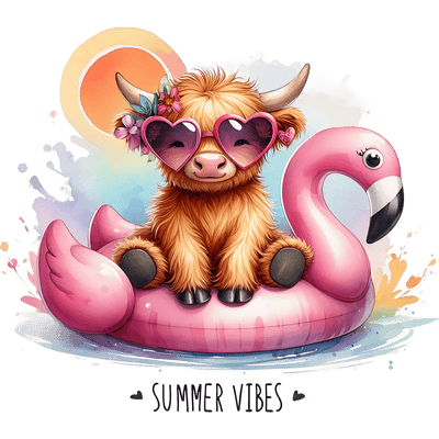 Highland Cow in Heart Shades on Pool Float DTF (direct-to-film) Transfer