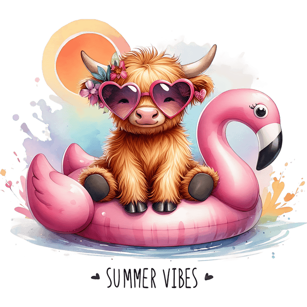 Highland Cow in Heart Shades on Pool Float DTF (direct-to-film) Transfer