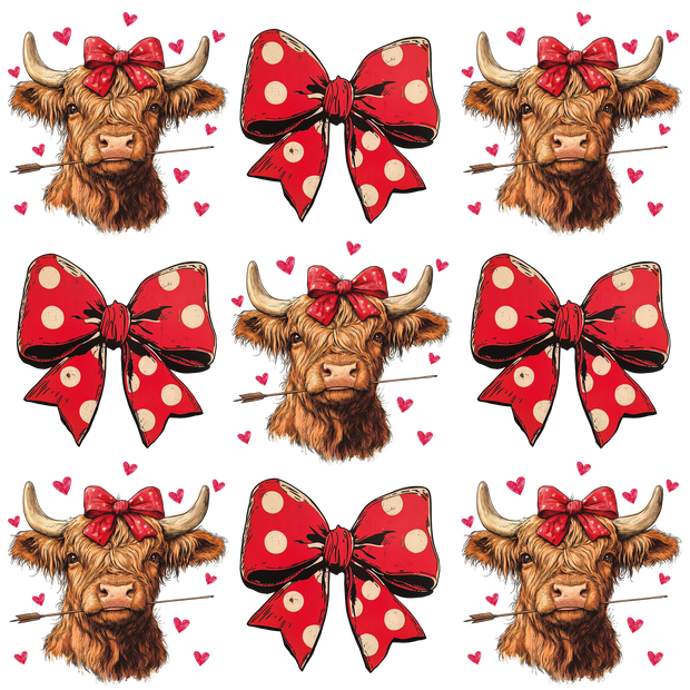 Highland  Cows With Red Bows Coquette DTF (direct-to-film) Transfer