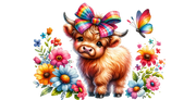 Highland Cow with Flowers UV DTF Cup Wrap for 16 oz. Libby Cups