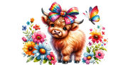 Highland Cow with Flowers UV DTF Cup Wrap for 16 oz. Libby Cups