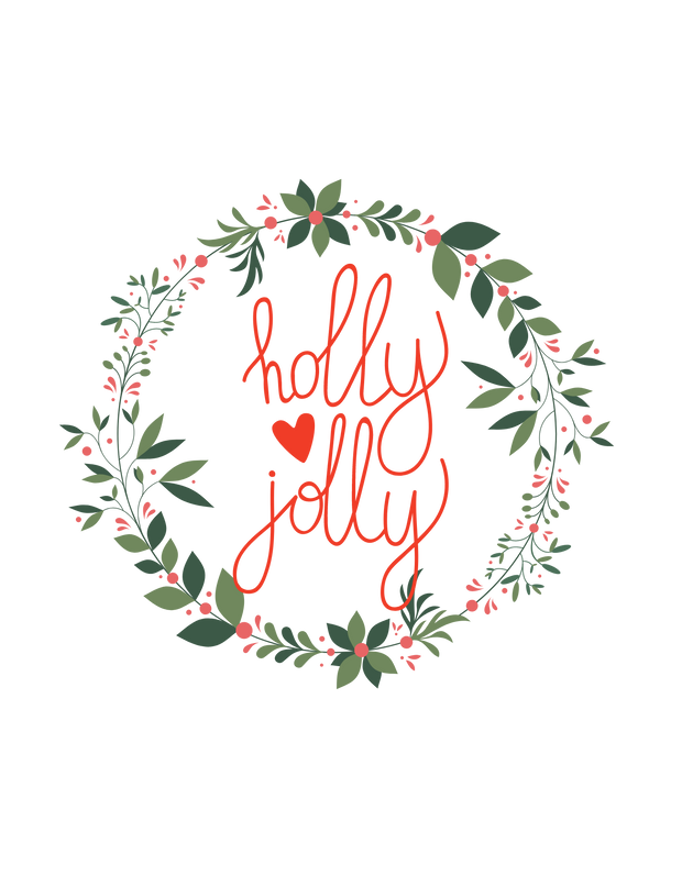 Holly Jolly Wreath With Flowers DTF (direct-to-film) Transfer