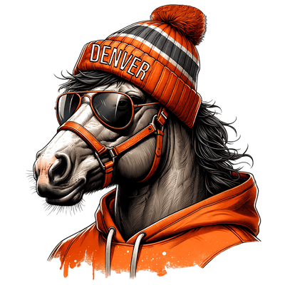 Horse in Denver Striped Beanie DTF (direct-to-film) Transfer