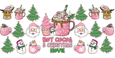 Hot Cocoa & Christmas Movies- Pink Christmas Vibes-Retro Christmas 16oz UV DTF Libby Cup Wrap