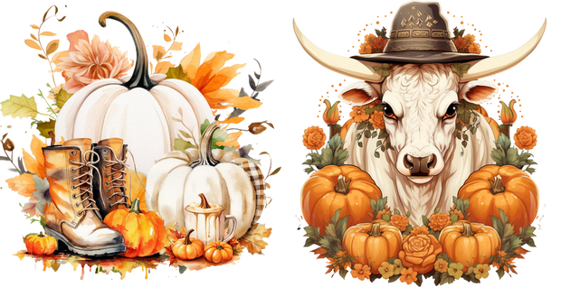 Howdy Pumpkin with Boots and Cow 16oz UV DTF Libby Cup Wrap