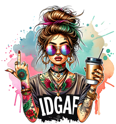 IDGAF Mom with Colorful Hair Color Splash DTF (direct-to-film) Transfer