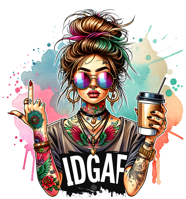 IDGAF Mom with Colorful Hair Color Splash DTF (direct-to-film) Transfer