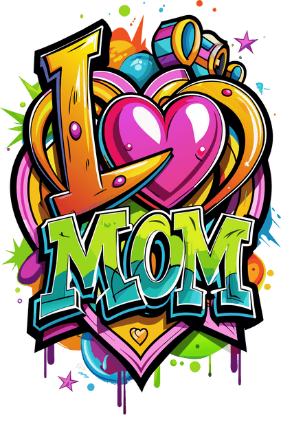 I Love Mom Color Drip & Pink Heart DTF (direct-to-film) Transfer ...