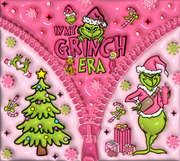 In My Grinch Era With Candy Canes And Christmas Tree In Bright Green And Pink UV-DTF 20 oz Skinny Tumbler Wrap