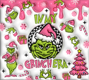 In My Grinch Era With Dripping Pink And Black White Checks UV-DTF 20 oz Skinny Tumbler Wrap