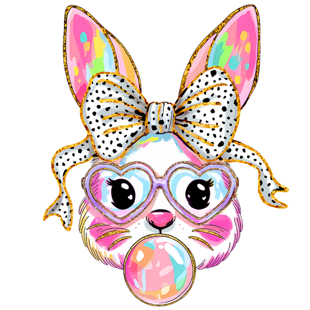 Iridescent Bubble Bunny In Bright Pink And Green DTF (direct-to-film) Transfer