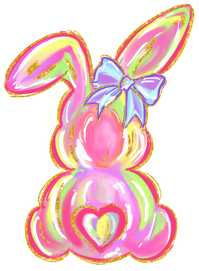 Iridescent Bunny Silhouette In Multi Color With Blue Bow DTF (direct-to-film) Transfer