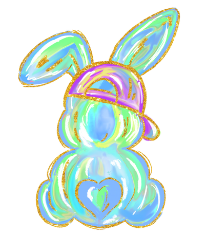 Iridescent Bunny Silhouette In Multi Color With Purple Cap  DTF (direct-to-film) Transfer