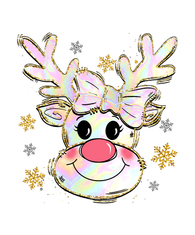 Iridescent Reindeer With Rosy Red Cheeks Ugly Sweater DTF (direct-to-film) Transfer