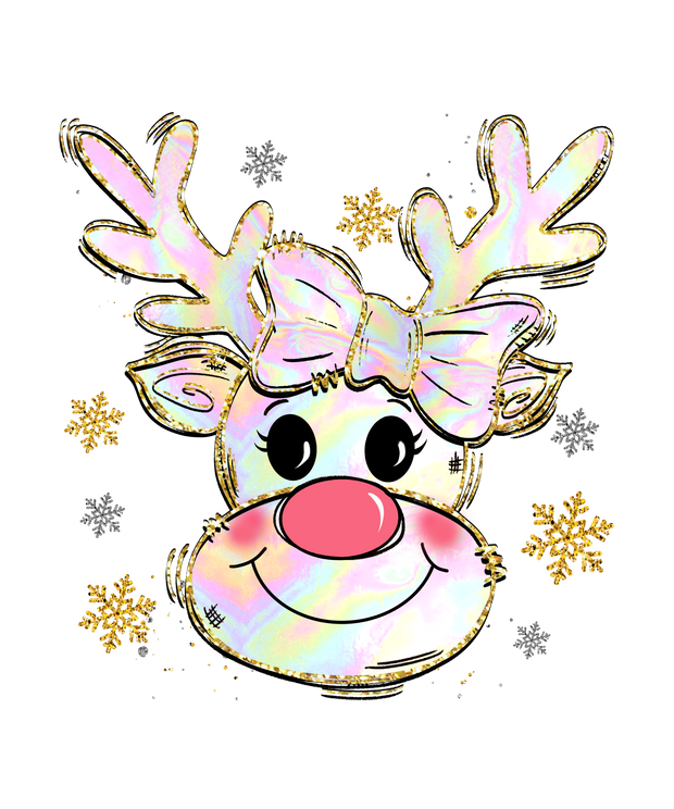 Iridescent Reindeer With Rosy Red Cheeks Ugly Sweater DTF (direct-to-film) Transfer